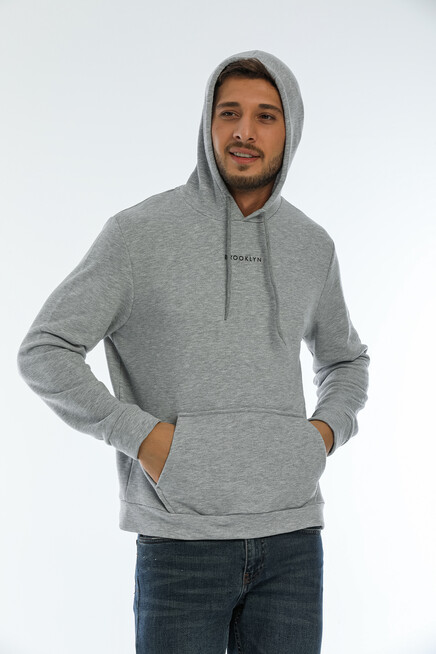 Erkek Kapşonlu Regular Fit Brooklyn Baskılı İnce Sweatshirt SPR22SW161