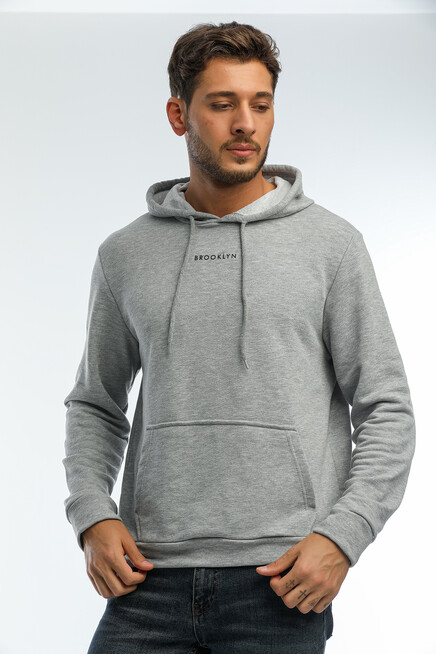 Erkek Kapşonlu Regular Fit Brooklyn Baskılı İnce Sweatshirt SPR22SW161