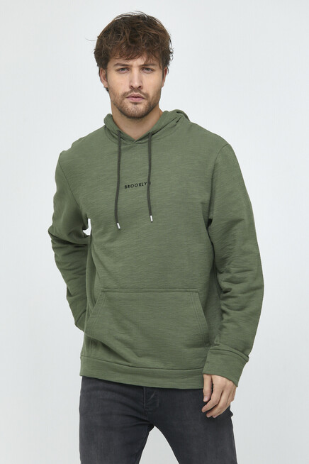 Erkek Kapşonlu Regular Fit Brooklyn Baskılı İnce Sweatshirt SPR22SW161