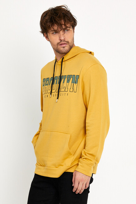 Erkek Kapşonlu Regular Fit Brooklyn Baskılı İnce Sweatshirt SPR22SW165