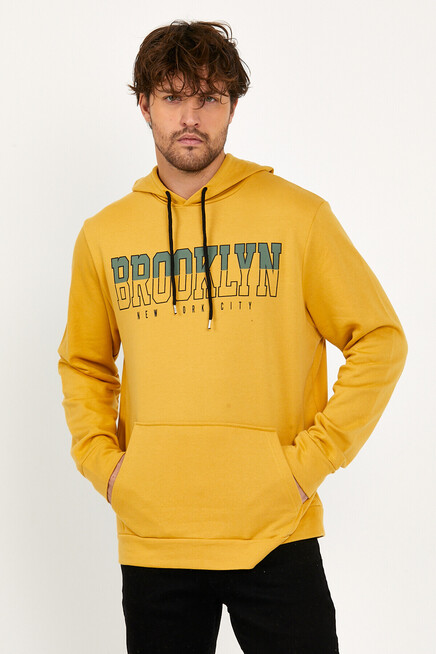 Erkek Kapşonlu Regular Fit Brooklyn Baskılı İnce Sweatshirt SPR22SW165