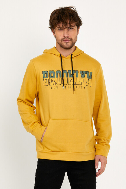 Erkek Kapşonlu Regular Fit Brooklyn Baskılı İnce Sweatshirt SPR22SW165