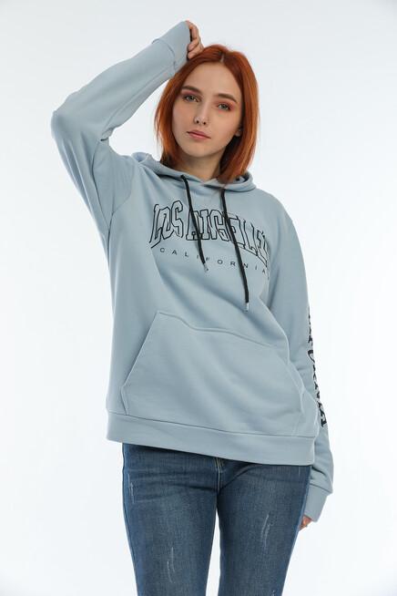 Kadın Kapşonlu Oversize Fit Baskılı Sweatshirt SPR22SWK163