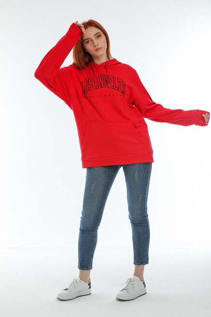 Kadın Kapşonlu Oversize Fit Baskılı Sweatshirt SPR22SWK163