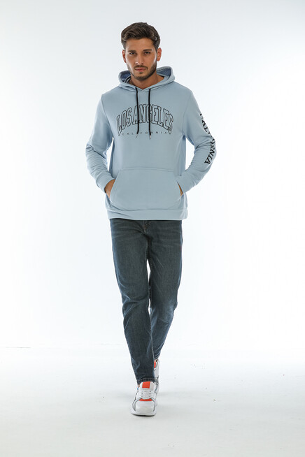 Erkek Kapşonlu Regular Fit Baskılı İnce Sweatshirt SPR22SW163