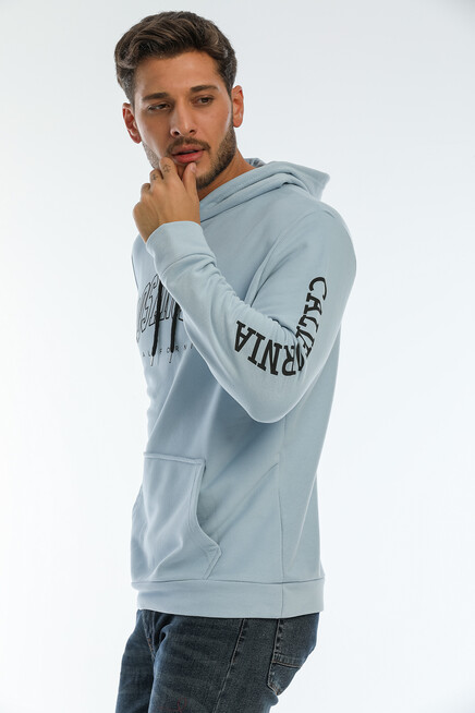 Erkek Kapşonlu Regular Fit Baskılı İnce Sweatshirt SPR22SW163