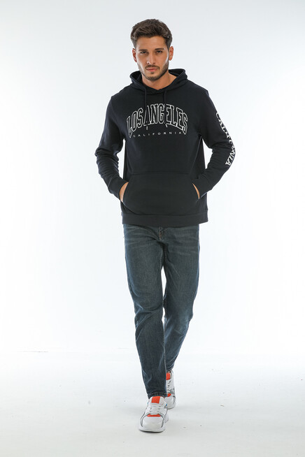 Erkek Kapşonlu Regular Fit Baskılı İnce Sweatshirt SPR22SW163