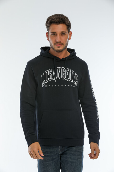 Erkek Kapşonlu Regular Fit Baskılı İnce Sweatshirt SPR22SW163