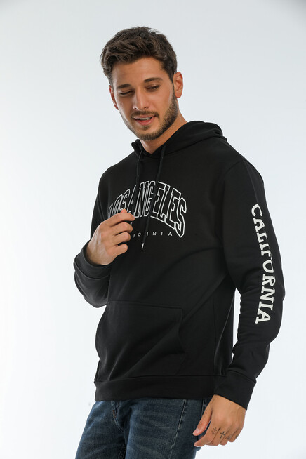 Erkek Kapşonlu Regular Fit Baskılı İnce Sweatshirt SPR22SW163