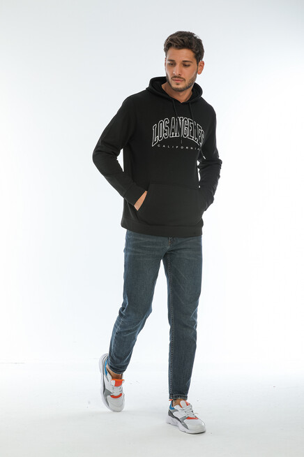 Erkek Kapşonlu Regular Fit Baskılı İnce Sweatshirt SPR22SW163