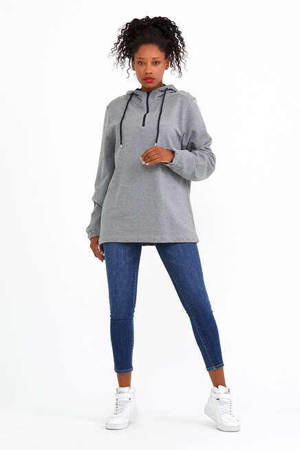 Kadın Kapşonlu Oversize Fit İnce Sweatshirt SPR22SWK170