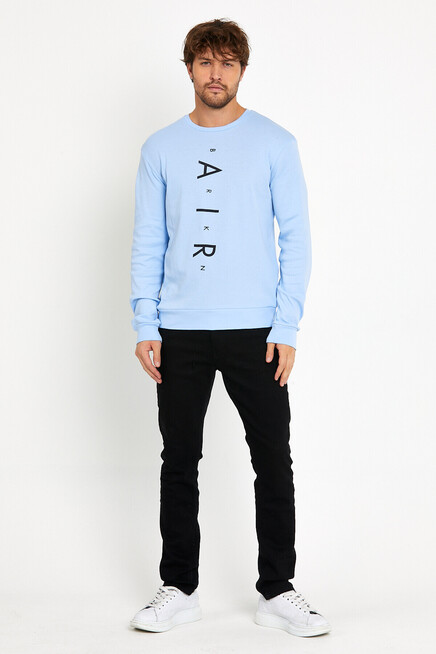 Süperlife Erkek Bisiklet Yaka Slim fit Air Baskılı İnce Sweatshirt SPR22sw101