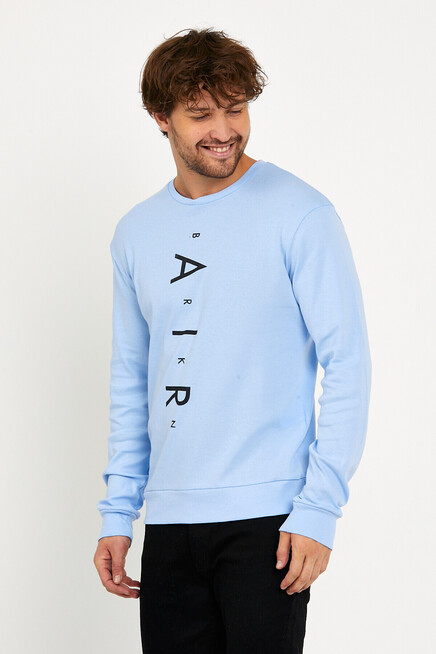 Süperlife Erkek Bisiklet Yaka Slim fit Air Baskılı İnce Sweatshirt SPR22sw101
