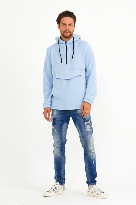 Erkek Kapşonlu Regular Fit Yarım Ferm.Kargo Cepli İnce Sweatshirt SPR22SW171