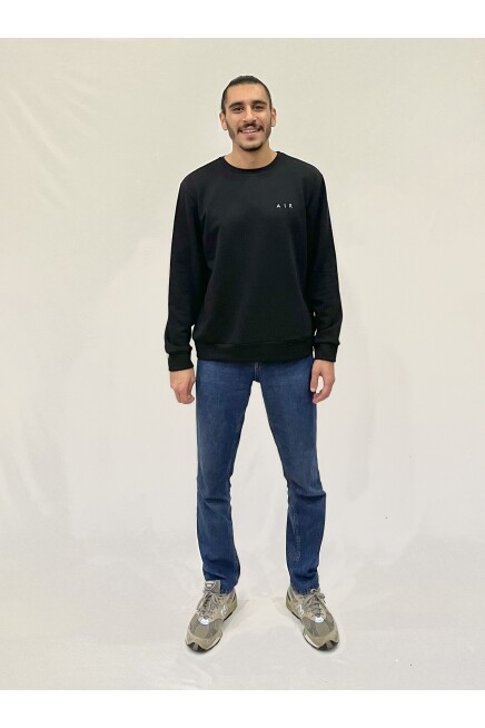 Erkek Bisiklet Yaka Rahat Kalıp 3 iplik Kalın AİR Nakışlı  Sweatshirt SPR24SW33