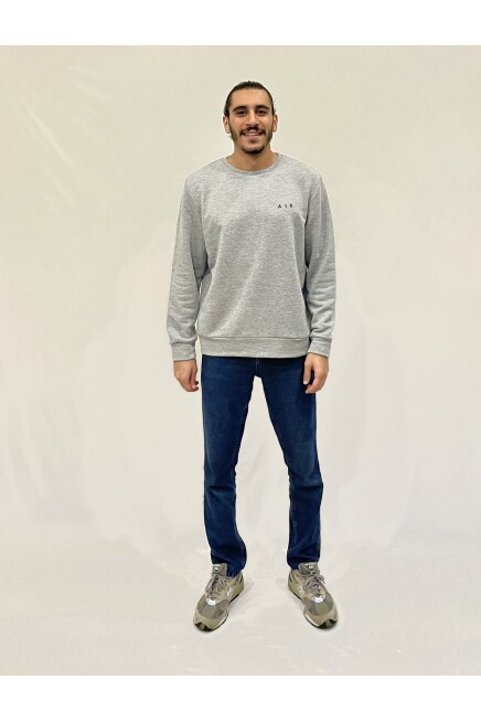 Erkek Bisiklet Yaka Rahat Kalıp 3 iplik Kalın AİR Nakışlı  Sweatshirt SPR24SW33