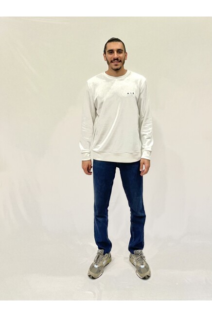 Erkek Bisiklet Yaka Rahat Kalıp 3 iplik Kalın AİR Nakışlı  Sweatshirt SPR24SW33