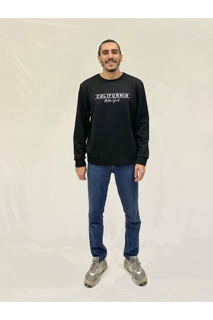 Erkek Bisiklet Yaka Rahat Kalıp 3 iplik Kalın Californıa Baskılı  Sweatshirt SPR24SW32