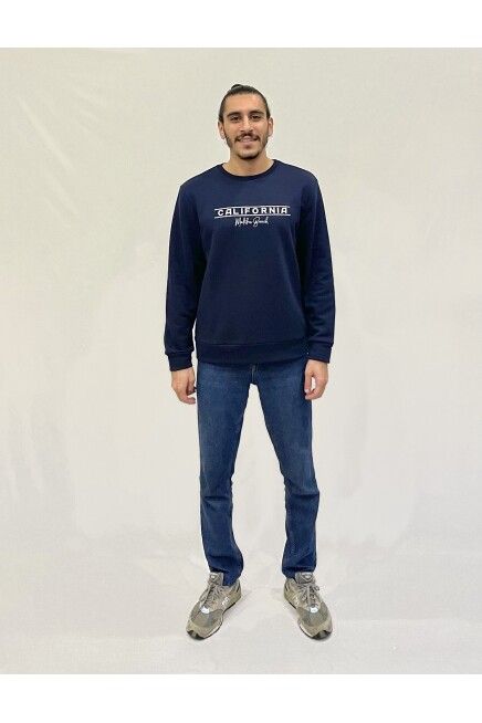 Erkek Bisiklet Yaka Rahat Kalıp 3 iplik Kalın Californıa Baskılı  Sweatshirt SPR24SW32