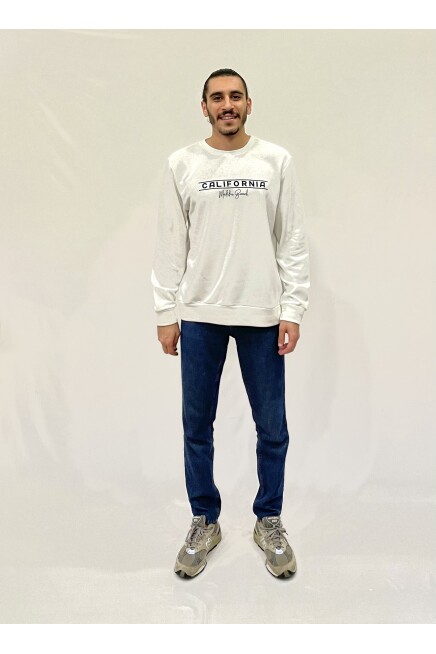 Erkek Bisiklet Yaka Rahat Kalıp 3 iplik Kalın Californıa Baskılı  Sweatshirt SPR24SW32