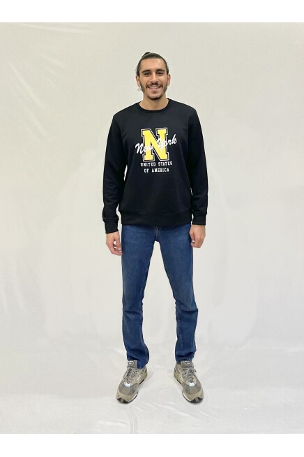 Süperlife Erkek Bisiklet Yaka Rahat Kalıp 3 iplik Kalın N Baskılı  Sweatshirt SPR24SW25