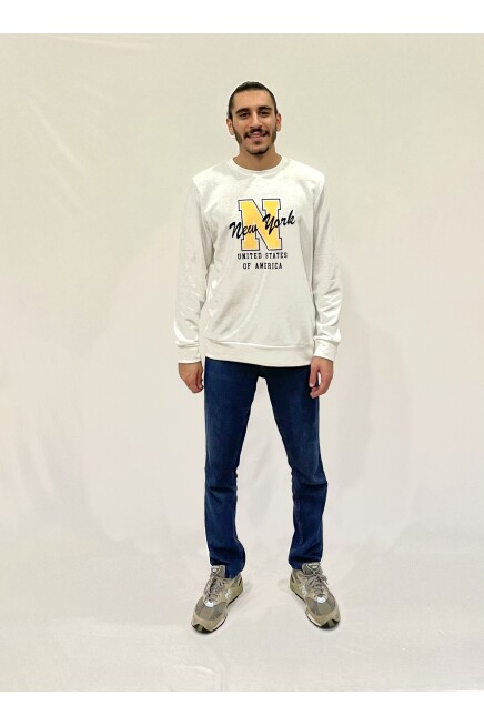 Süperlife Erkek Bisiklet Yaka Rahat Kalıp 3 iplik Kalın N Baskılı  Sweatshirt SPR24SW25