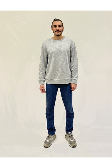Süperlife Erkek Bisiklet Yaka Rahat Kalıp 3 iplik Kalın Orta Brooklyn Nakışlı Sweatshirt SPR24SW34