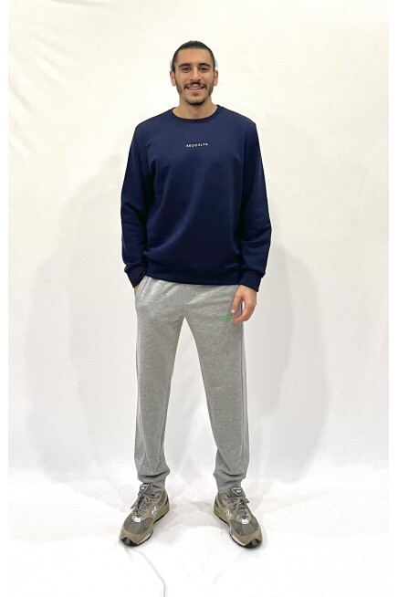 Süperlife Erkek Bisiklet Yaka Rahat Kalıp 3 iplik Kalın Orta Brooklyn Nakışlı Sweatshirt SPR24SW34