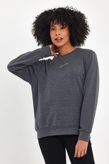 Süperlife Kadın Bisiklet Yaka Rahat Kalıp 3 iplik Kalın Orta Brooklyn Nakışlı Sweatshirt SPR24SWk34