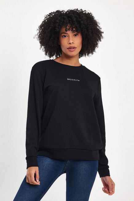 Süperlife Kadın Bisiklet Yaka Rahat Kalıp 3 iplik Kalın Orta Brooklyn Nakışlı Sweatshirt SPR24SWk34