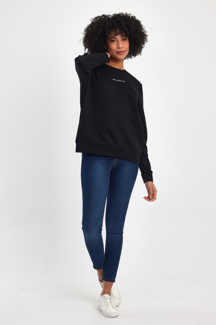 Süperlife Kadın Bisiklet Yaka Rahat Kalıp 3 iplik Kalın Orta Brooklyn Nakışlı Sweatshirt SPR24SWk34
