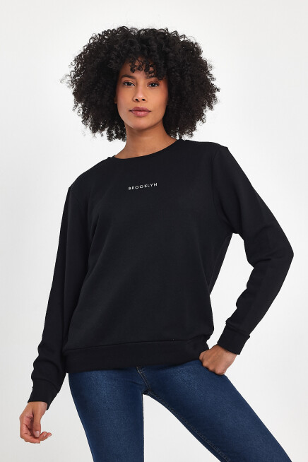 Süperlife Kadın Bisiklet Yaka Rahat Kalıp 3 iplik Kalın Orta Brooklyn Nakışlı Sweatshirt SPR24SWk34