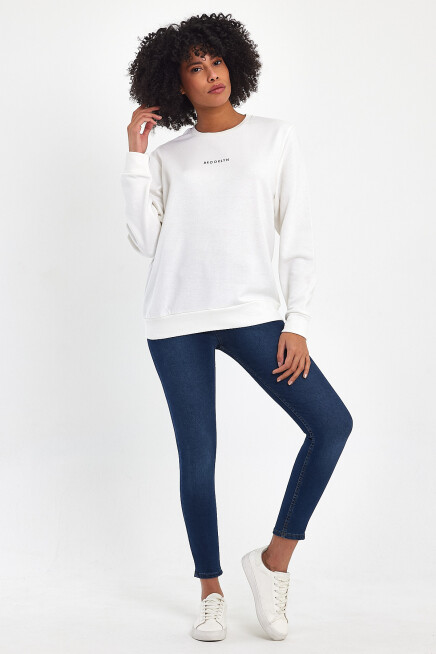 Süperlife Kadın Bisiklet Yaka Rahat Kalıp 3 iplik Kalın Orta Brooklyn Nakışlı Sweatshirt SPR24SWk34