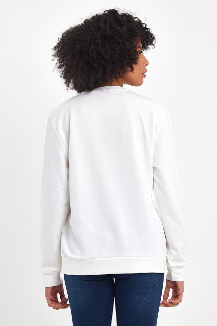 Süperlife Kadın Bisiklet Yaka Rahat Kalıp 3 iplik Kalın Orta Brooklyn Nakışlı Sweatshirt SPR24SWk34