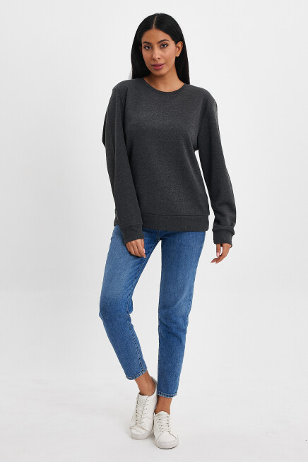 Süperlife Kadın Bisiklet Yaka Rahat Kalıp 3 iplik Kalın Sweatshirt SPR24SWK-36
