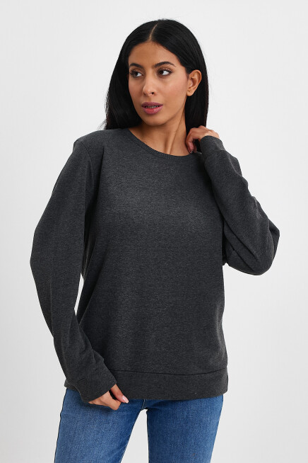 Süperlife Kadın Bisiklet Yaka Rahat Kalıp 3 iplik Kalın Sweatshirt SPR24SWK-36