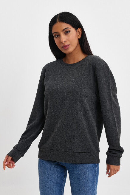 Süperlife Kadın Bisiklet Yaka Rahat Kalıp 3 iplik Kalın Sweatshirt SPR24SWK-36