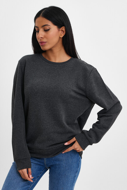 Süperlife Kadın Bisiklet Yaka Rahat Kalıp 3 iplik Kalın Sweatshirt SPR24SWK-36