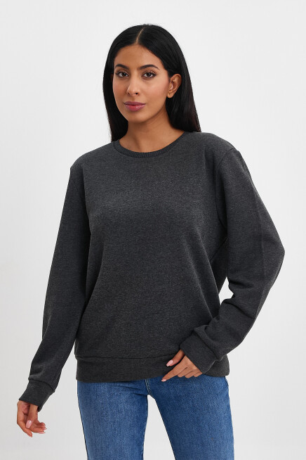 Süperlife Kadın Bisiklet Yaka Rahat Kalıp 3 iplik Kalın Sweatshirt SPR24SWK-36