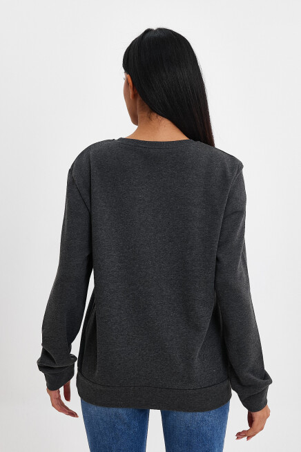Süperlife Kadın Bisiklet Yaka Rahat Kalıp 3 iplik Kalın Sweatshirt SPR24SWK-36