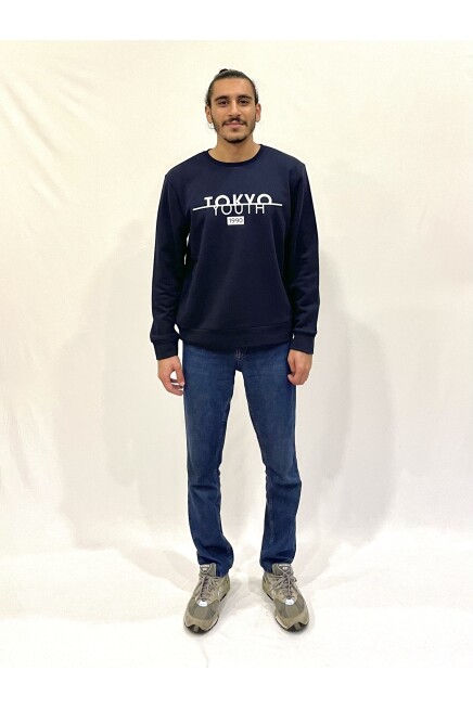 Erkek Bisiklet Yaka Rahat Kalıp 3 iplik Kalın Tokyo Baskılı  Sweatshirt SPR24SW30