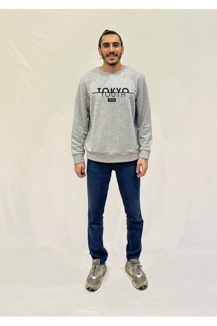 Erkek Bisiklet Yaka Rahat Kalıp 3 iplik Kalın Tokyo Baskılı  Sweatshirt SPR24SW30