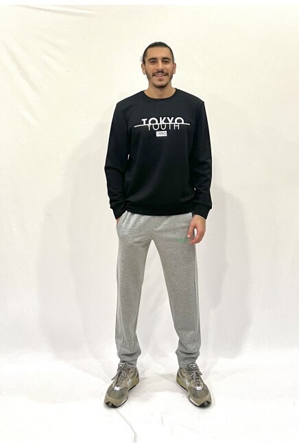 Erkek Bisiklet Yaka Rahat Kalıp 3 iplik Kalın Tokyo Baskılı  Sweatshirt SPR24SW30