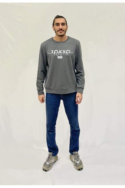 Süperlife Erkek Bisiklet Yaka Rahat Kalıp 3 iplik Kalın Tokyo Baskılı  Sweatshirt SPR24SW30