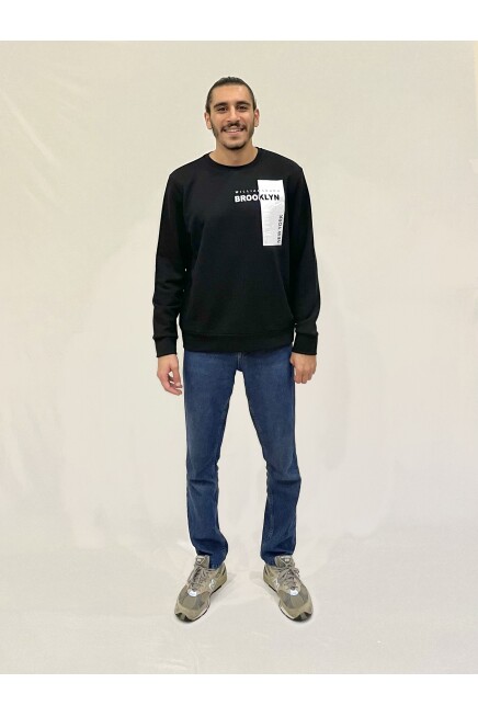 Süperlife Erkek Bisiklet Yaka Rahat Kalıp 3 iplik Kalın W.Brooklyn Baskılı  Sweatshirt SPR24SW31