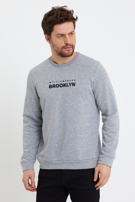 Erkek Bisiklet Yaka Rahat Kalıp 3 iplik Kalın Brooklyn Baskılı Sweatshirt SPR24sw29