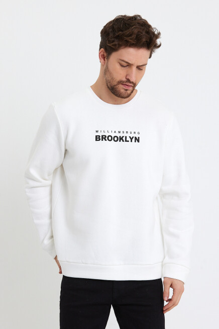 Erkek Bisiklet Yaka Rahat Kalıp 3 iplik Kalın Brooklyn Baskılı Sweatshirt SPR24sw29