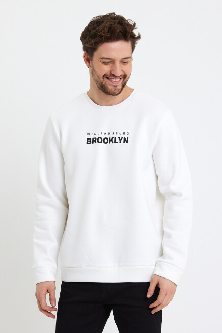 Erkek Bisiklet Yaka Rahat Kalıp 3 iplik Kalın Brooklyn Baskılı Sweatshirt SPR24sw29