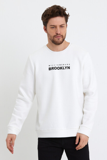 Erkek Bisiklet Yaka Rahat Kalıp 3 iplik Kalın Brooklyn Baskılı Sweatshirt SPR24sw29