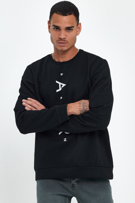 Süperlife Erkek Bisiklet Yaka Regular Fit Air Baskılı İnce Sweatshirt SPR22SW131